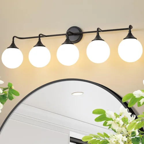 Vista 15 de Accesorios de Iluminación para Baño Negros, Iluminación Moderna de Tocador Sobre Espejo, Aplique de Pared Negro Mate Moderno de Mediados de Siglo