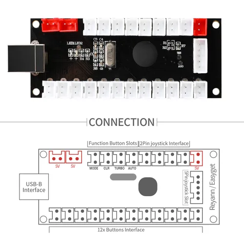 Vista 8 de Z ZOTHINGTON Zero Delay USB Encoder PC to SANWA JoystickSANWA Arcade Button for PC, MAME, Raspberry Pi, Arcade1Up - Three 5V Power Output for led