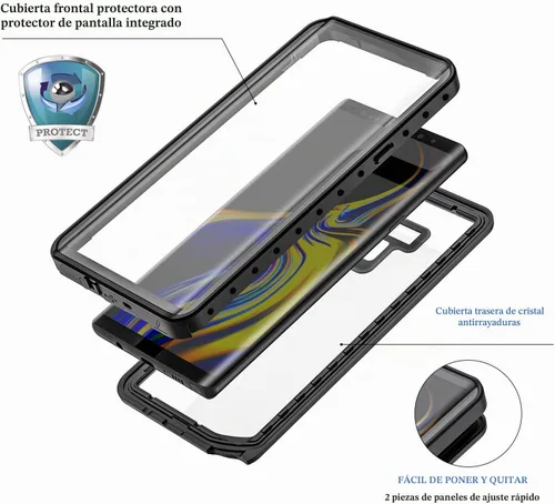 Vista 3 de Lanhiem Funda para teléfono Galaxy Note 9, IP68, impermeable, a prueba de polvo, a prueba de golpes, con protector de pantalla integrado, cubierta