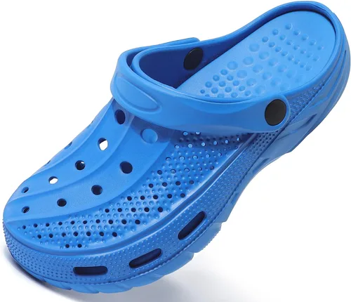 Vista 25 de ChayChax Zuecos con soporte de arco para hombre y mujer, zapatos de jardín, pantuflas antideslizantes para exteriores y playa con plantilla