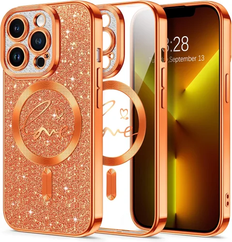 Vista 11 de Hython Funda para iPhone Air con purpurina, compatible con MagSafe Love Heart fundas magnéticas transparentes para teléfono para mujeres y niñas