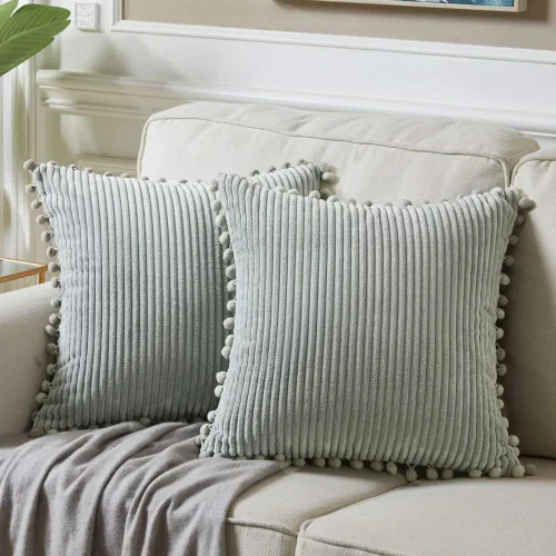 Vista 28 de Fancy Homi Juego de 2 fundas de almohada decorativas negras de 12 x 12 pulgadas con pompones para sofá y cama, decoración moderna de estilo bohemio