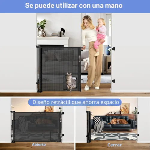 Vista 4 de Puertas retráctiles para bebés con puerta de 55" de ancho Puerta retráctil para perros con puerta para mascotas Puerta retráctil al aire libre