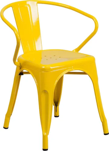 Vista 25 de Flash Furniture silla de metal con apoyabrazos, Metal, Negro