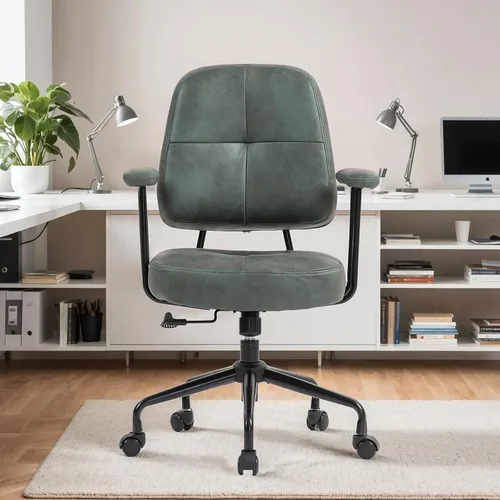 Vista 7 de ECOTOUGE Silla de oficina en casa, silla de cuero sintético moderna de Verde