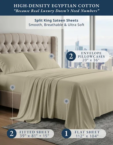 Vista 411 de LANE LINEN - Sábanas individual 100% algodón egipcio suave, cómodo y grueso de calidad de hotel, costuras reforzadas totalmente elásticas, sin