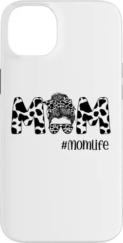 Vista 15 de iPhone 16 Funny Women Mom Life Cow Messy Bun Hair Bandana Glasses Case