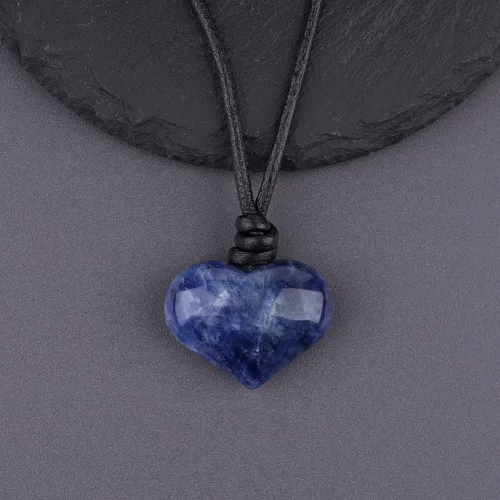 Vista 3 de COAI Collar con colgante de piedra de corazón de corazón de cuero, Piedra, sodalita
