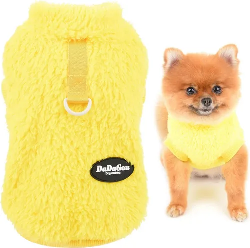 Vista 8 de SMALLLEE_LUCKY_STORE Suéter de forro polar Sherpa para mascotas, suéter de cuello alto con anillo en D, sudadera suave para perros pequeños, gatos