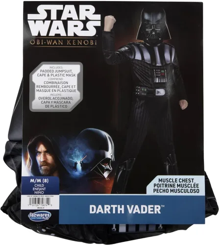 Vista 2 de Star Wars Darth Vader Official Youth Costume - Premium Quality Padded Jumpsuit with Plastic Mask and Detachable Cape