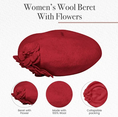 Vista 2 de San Diego Hat Company Boina de lana para mujer con flores