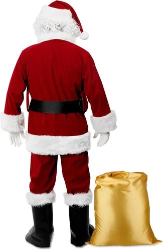 Vista 5 de Traje de Papá Noel de Navidad para hombres y mujeres disfraz de Papá Noel 10 piezas Blanco