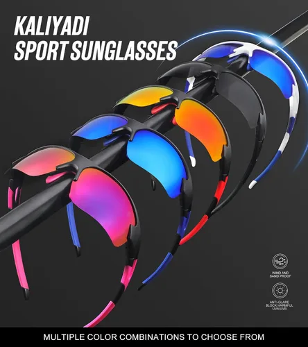 Vista 7 de KALIYADI Gafas de sol deportivas para hombres, gafas de sol polarizadas para hombres, mujeres, jóvenes, béisbol, softbol con protección UV