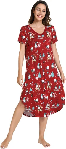 Vista 11 de NACHILA Bamboo Viscose Nightgowns for Women Cooling Short Sleeve Sleepshirt A-aqua Green