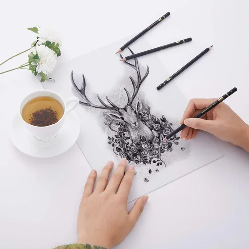 Vista 6 de MARKART Juego de lápices de dibujo profesional – 14 lápices de grafito de dibujo artístico (12B - 4H), ideal para dibujar arte, dibujar, sombrear