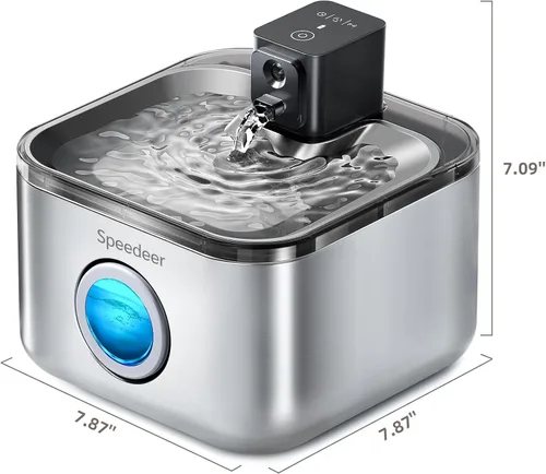 Vista 9 de Fuente de agua inalámbrica para gatos de acero inoxidable, fuente para mascotas de 135 oz/4 L, funciona con pilas, dispensador de agua corriente