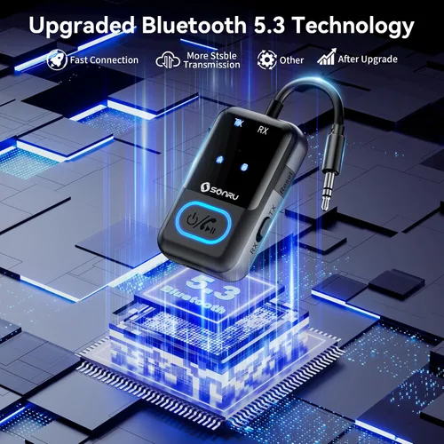 Vista 9 de Adaptador de transmisor Bluetooth 5.3 para avión Receptor transmisor de audio inalámbrico Bluetooth 2 en 1 para conectores auxiliares de 0.138 in
