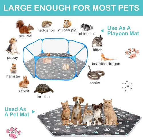 Vista 5 de Preboun 4 piezas de 47 pulgadas, tapete hexagonal impermeable para corralito de indias, tapete reutilizable para corralito de perros pequeños, jaula