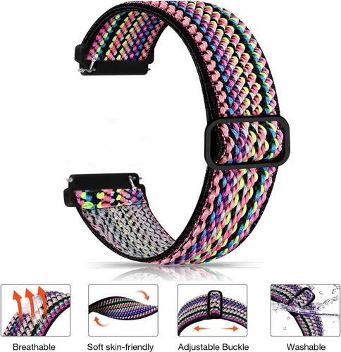 Vista 7 de Paquete de 8 bandas elásticas compatibles con Fitbit Versa 2/Versa/Versa SE/Versa Lite, correas de repuesto elásticas ajustables de nailon de bucle