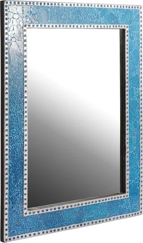 Vista 6 de Espejo de pared de mosaico de vidrio agrietado turquesa de 30 x 24 pulgadas, espejo de pared rectangular decorativo hecho a mano, colgante