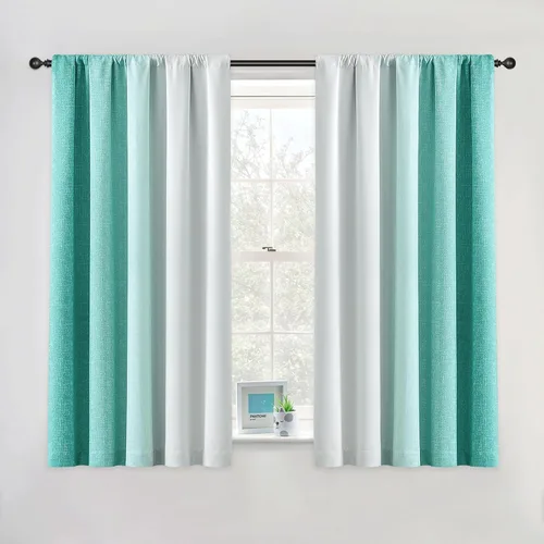 Vista 33 de Cortinas Ombre 100% Opacas de 63 Pulgadas de Largo 2 Paneles para Dormitorio Azul Blanco Patrón Degradado Oscurecimiento de Habitación Aislamiento
