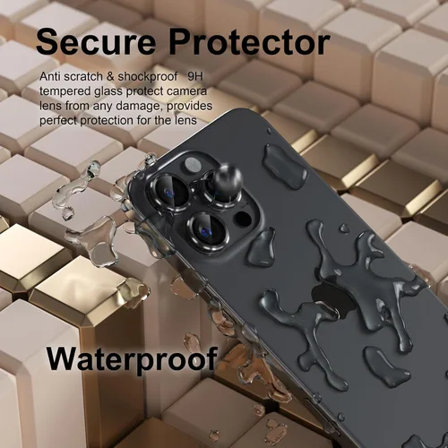 Vista 3 de Misea Compatible con iPhone 16 Pro/iPhone 16 Pro Max, protector de lente de cámara de vidrio templado Ultra-HD, protector de pantalla de anillo Negro