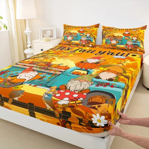 Vista 8 de Juego de sábana bajera ajustable para niños, tamaño individual, diseño rústico de pinos de dibujos animados, decoración de habitación de niños