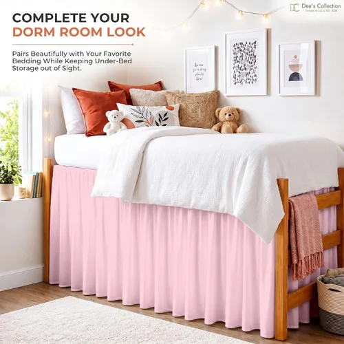 Vista 83 de Dorm Ruffle Twin XL 28" Drop Extra Long BedSkirt, Premium Brushed Microfiber Tailored Drop, Put On Elastic Long Dust Ruffle, Split Corner, Bedroom