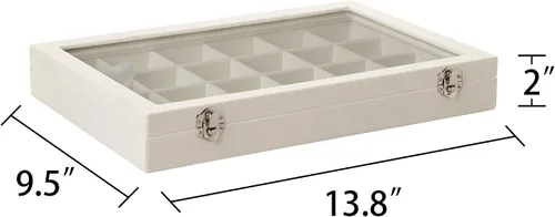 Vista 3 de Frebeauty Bandeja de joyería de terciopelo, organizador de joyas de 24 rejillas con tapa transparente, organizador de aretes con cierre, anillos