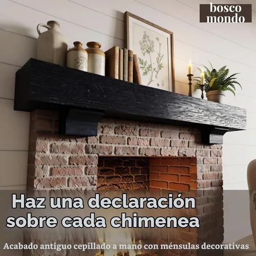Vista 2 de BoscoMondo Repisa Rústica de Chimenea con Ménsulas - Madera de Pino - Decoración de Pared, Estantería de Granja Montada