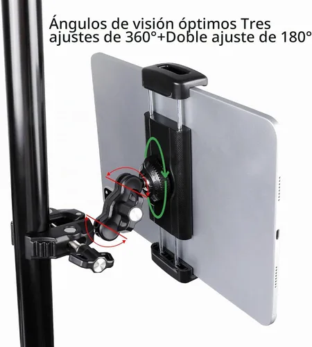 Vista 4 de Soporte para tablet para soporte de micrófono/cinta de correr/bicicleta giratoria/cochecito/carrito de golf/manillar/bicicleta estacionaria, soporte