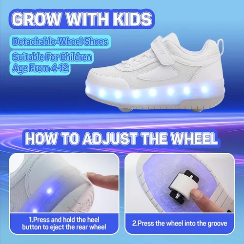 Vista 5 de Zapatos para niños con ruedas - 4 en 1 Zapatos con ruedas iluminados con luces LED recargables por USB para regalos de Navidad y escuela
