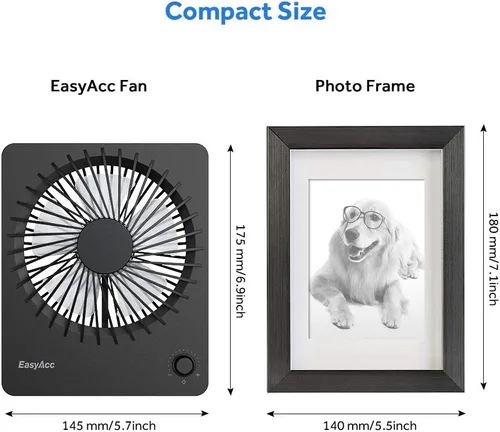 Vista 3 de EasyAcc Ventilador de escritorio con batería recargable, ventilador de viaje personal portátil de 6000 mAh, tiempo de funcionamiento máximo de 26