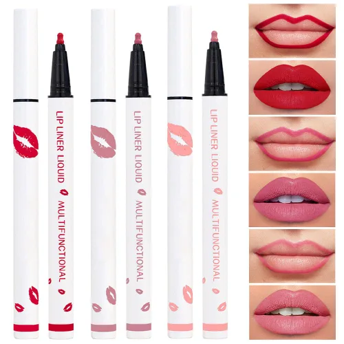 Vista 12 de Kaely Lápiz delineador de labios líquido de larga duración rosa impermeable, marcador de manchas de 24 horas, delineador de labios 2 en 1 mate