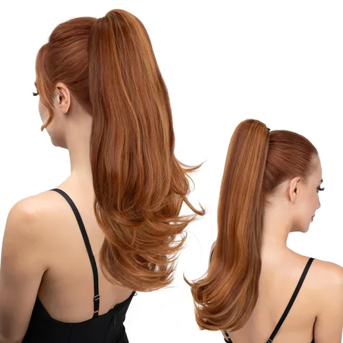 Vista 15 de Extensión de cola de caballo con clip, de 18 pulgadas, extensiones de cabello para mujer, cola de caballo larga y recta, cola de caballo rizada