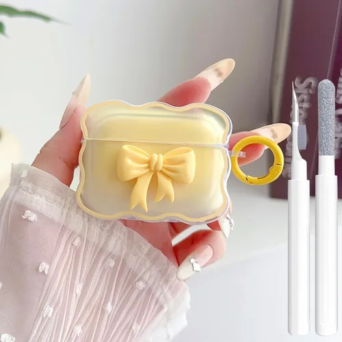 Vista 15 de Bonita funda transparente para AirPods Pro 2/1 Gen, diseño de lazo 3D femenino, funda protectora y a prueba de golpes de TPU suave Kawaii para Apple