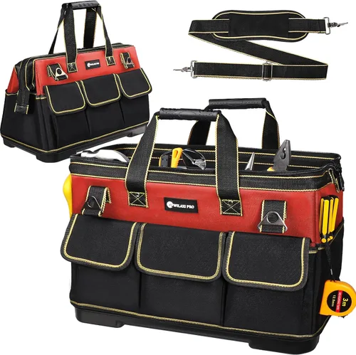 Vista 8 de Bolsa de herramientas de 17 pulgadas para hombres con base moldeada impermeable, bolsa de boca ancha de alta capacidad, bolsas de herramientas