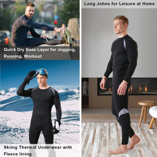 Vista 5 de Muezna Conjunto térmico para hombre con parte superior e inferior, capa base larga con forro polar suave