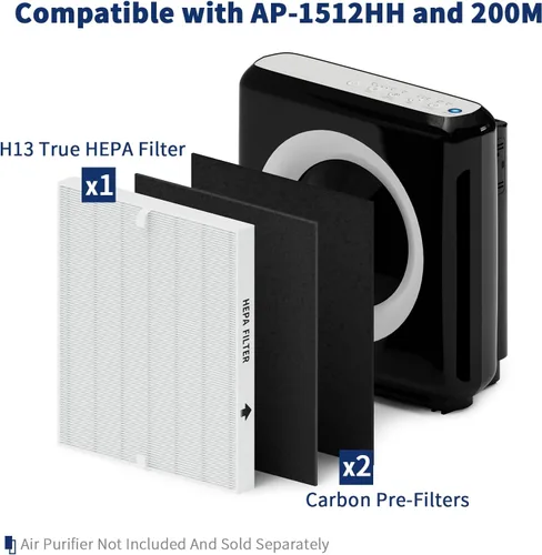 Vista 2 de AP-1512HH - Juego de filtros de repuesto para purificadores de aire Coway Airmega AP-1512HH y 200M, 1 HEPA verdadero y 2 prefiltros de carbono