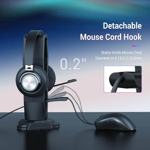 Vista 6 de KIWIFOTOS Soporte para auriculares para juegos de PC para debajo del escritorio, soporte para auriculares + soporte para auriculares con soporte