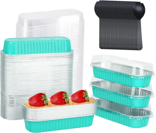 Vista 9 de LNYZQUS Mini moldes para hornear pasteles de 5 oz con tapas, paquete de 100, moldes desechables de aluminio para cupcakes, moldes pequeños