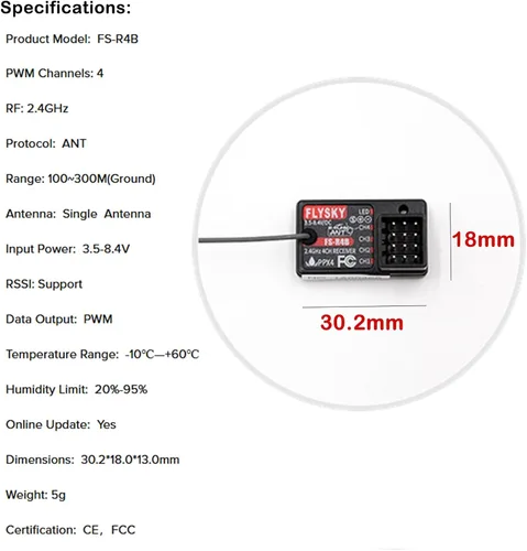 Vista 8 de GoolRC Receptor Flysky FS-R4B, receptor de 4 canales de 2.4 GHz, protocolo ANT, salida PWM de antena única, compatible con transmisor de radio