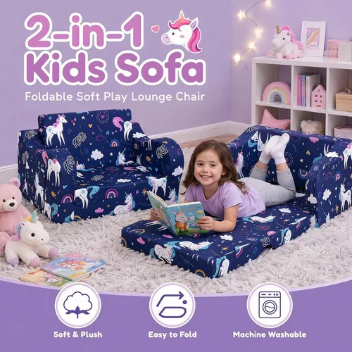 Vista 115 de MOMCAYWEX - Sofá para niños, 2 en 1, plegable, piel de melocotón, color azul