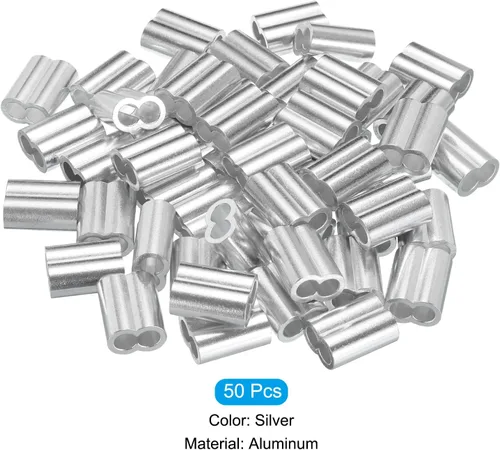 Vista 3 de uxcell 1/4 "0.236 in Aluminio Crimping Loop Sleeve Doble Virola para Cable Cable Cable Línea Extremo, Plata 50pcs