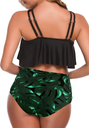 Vista 4 de SuperPrity trajes de baño de dos piezas para mujer, prenda superior con volantes, prenda inferior con cintura alta