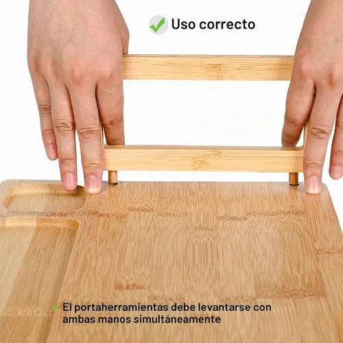 Vista 3 de Juego de tabla de queso de bambú y cuchillos, juego de tablas grandes de charcutería de 14 x 11 pulgadas, bandeja de queso con soporte
