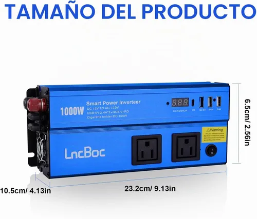 Vista 7 de Inversor de corriente 12v a 110v 1000w: Convertidor de 1000 vatios de CC a CA Inversores de batería para adaptador de cargador de coche con enchufe