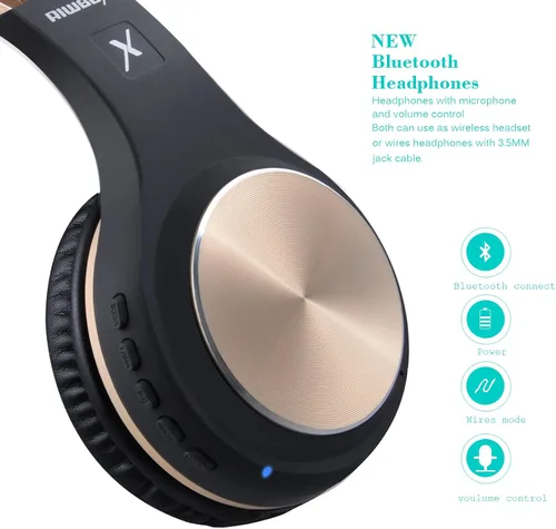Vista 5 de Auriculares Bluetooth Riwbox, XBT-80 - Auriculares inalámbricos plegables con Bluetooth, estéreo, con micrófono y control de volumen, con cable e