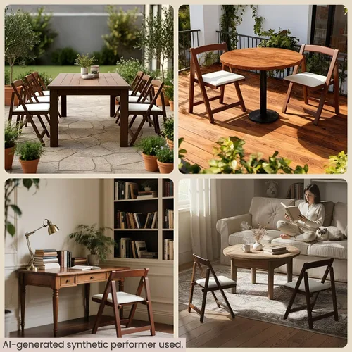 Vista 4 de Silla plegable de madera con asiento acolchado, silla de comedor plegable portátil, silla apilable de madera maciza para bodas, eventos, oficina