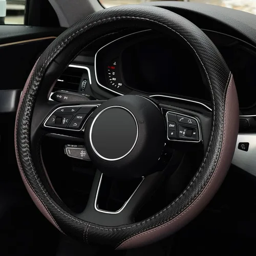 Vista 3 de LABBYWAY Funda de cuero de microfibra para volante de automóvil, ajuste universal de 15 pulgadas, protector de rueda antideslizante de 15 pulgadas